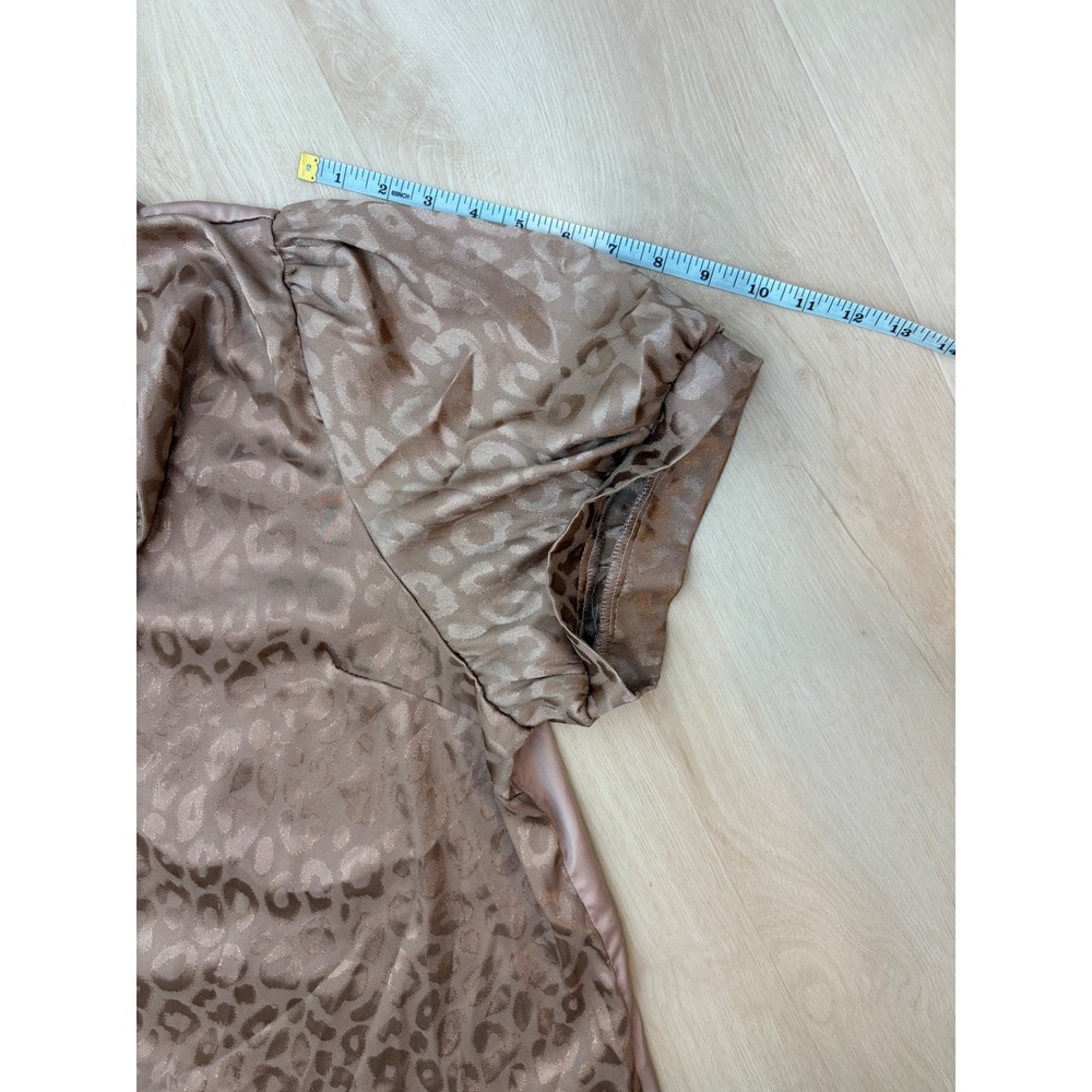 SHEIN Curve‎ Blouse Women 4XL Mauve Leopard Print Satin Puff Sleeve Top Chic - Picture 11 of 11
